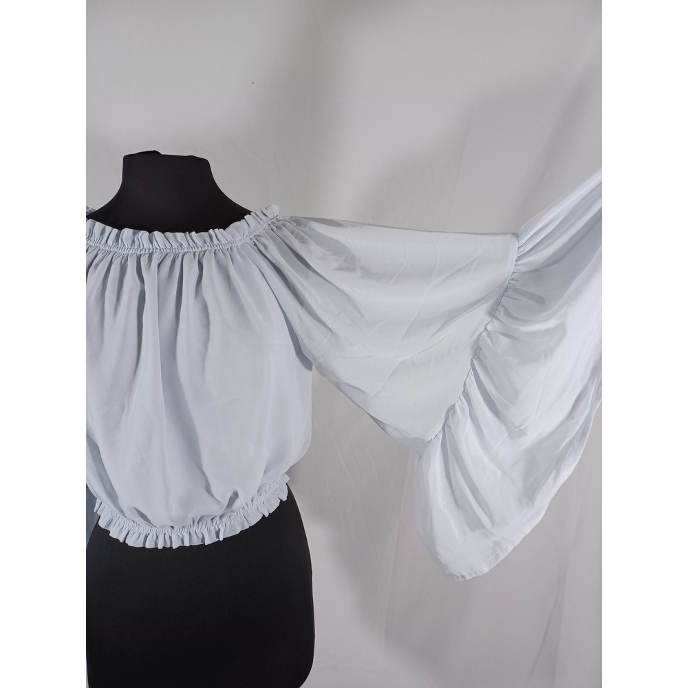 Shinestar Off Shoulder Blouse Womens Large Light Blue Long Bell Sleeve Boho Top - Picture 6 of 8